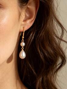 1 Pair Fashion French Style Layered Faux Pearl Pendant Earrings, Stainless Steel Ear Hooks, Suitable For Women's Daily Wear - Pearl Earrings - View 2
