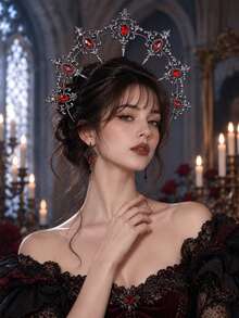 KOVLYNE 1pc Gothic Style Gold Crown Headband, Rhinestone Embellished, Vintage Baroque Royal Headpiece, Suitable For Halloween, Costume Party, Cosplay And Dress-Up Events - Multicolor - View 6