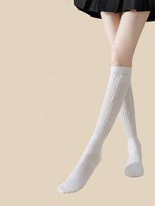 1/2/3 Pairs Women's Loose Pleated Knee-High/Mid-Calf Skateboard Socks, Warm Thick Lining, Solid Color Design, College Style Vintage, Suitable For Autumn/Winter Matching JK, Street Style Outfits - Multicolor - View 9