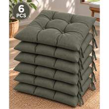 6 Pcs Comfortable Indoor & Outdoor Seat Pads For Kitchen, Dining, Garden, Balcony & Patio Chairs In Turkey - Olive Green - View 6