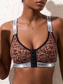 Women's Butterfly Leopard Print Front Button Comfortable Sexy Lingerie - Brown - View 3