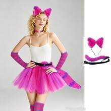 Women's Halloween Cosplay Plush Cat Ears & Tail Set, Purple-Pink Gradient Striped Fluffy Cat Ear Headband, Stage Performance Carnival Party Costume Accessory - Purple Kitten - View 9
