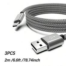 60W USB 轉 Type-C 快充傳輸線，尼龍編織 USB-A 轉 USB-C 充電數據線，相容 Galaxy S26/S25/S24/S23/S22/S21/S20 手機充電線，3入/1入，萬聖節禮物/聖誕禮物 - 灰色 - 查看 11