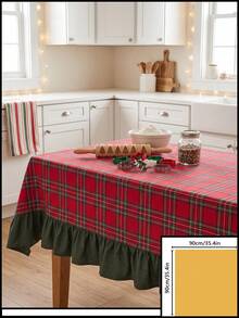 1pc Red & Green Classic Large Plaid Tablecloth, Traditional Country Style, Rectangular Green Leaf Edge With Pleated Details, Stain-Resistant Protective Table Cover, Functional Home Long Tablecloth Suitable For Christmas Family Gatherings And Winter Holiday Kitchen Decor - Red - View 17