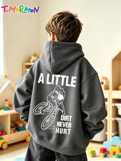 Vintage Line Cycling Pattern Boys Sweatshirt, Loose Casual Sweatshirt, Ins Kids Wear TOMARMON