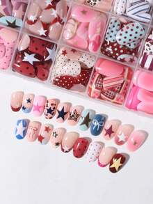 1 Box Of Short Oval French-Style Press-On Acrylic Nail Tips-Designed Specifically For Short Nails. - Multicolor - View 4