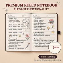 A5 Lined Hardcover Notebook, Vintage Sun Moon Floral Gold Foil Memo Pad, 100 Sheets/200 Pages, With Elastic Band And Back Pocket, Suitable For Note-Taking And Journaling - Star and Moon Notebook - View 4