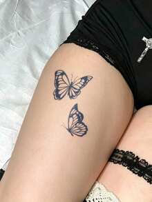 1pc Herbal Juice Semi-Permanent Magic Tattoo Sticker, INS Style Butterfly Design, Long-Lasting 14 Days, No Fading, Non-Reflective, Temporary Tattoo Sticker For Arm, Shoulder, Neck, Collarbone, Leg And Body - Blue - View 4