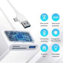 1pc 2-In-3 Storage Card Reader SD/TF/USB Camera Tracking Reader Converter T-Type Connector Compatible With IPhone 17/16/15/ S25/S24/S23/S22/S21/Pad/Laptop Series Converter Plug And Play - White - View 5
