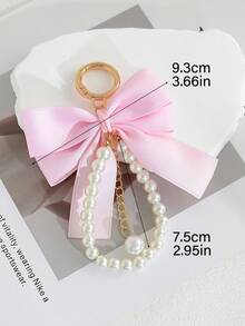 1pc Women's Keychain, Bowknot Pearl Keychain Pendant, Creative Colorful Bag Charm, Key Gift - Multicolor - View 3