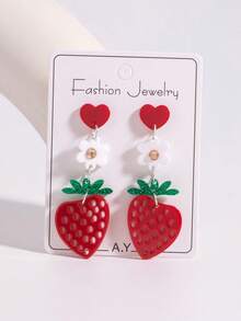 Minimalist Cute Floral Dopamine Candy Color Strawberry Sweet Acrylic Earrings - Multicolor - View 3