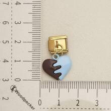 1pc Cute Chocolate Blue Enamel Zinc Alloy Charm, Heart Star Bow Bear Dangle Pendant For DIY Bracelet Necklace Jewelry Making - Blue and Coffee Color-block Design - View 34