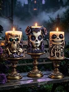 Skull Cylinder Candle Silicone Mold, Gothic Style Home Bedroom Desktop Decor, Suitable For Resin, Epoxy Casting Mold, Plaster And Concrete Ornaments - Holiday Handmade Gift - White - View 1