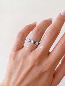 1pc Blue Rhinestone Ring, Versatile Daily Wear, Party Accessory, Vintage Jewelry Women's Gift - Fashion Diamond Ring - View 3