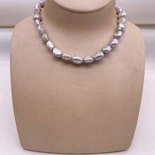 10-12mm 灰色水滴形巴洛克淡水珍珠 DIY 配件 1 串 長度 35cm/13.78inch，孔徑 0.8mm - 淺灰色 - 查看 3