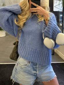 Women's Autumn/Winter Premium Lazy Soft Loose Knit Sweater - Dusty Blue - View 5