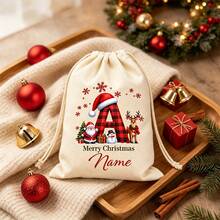 Custom Initial Christmas Drawstring Backpack, Personalized Canvas Gift Bag, Christmas Letters Holiday Storage Sack, Customized Multipurpose Bag For Christmas Decorations, Customizable Name Festive Party Supplies, Christmas Gift For Family Friends - Style B - View 5