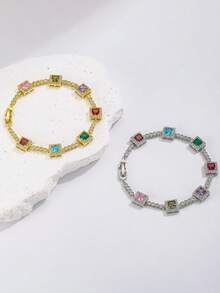 1pc Men's Hip-Hop Colorful Square Zirconia Bracelet, Personalized Shiny Tennis Bracelet, Suitable For Men's Autumn Date, Holiday, Daily Commute Jewelry - Colorful Bracelet - View 10