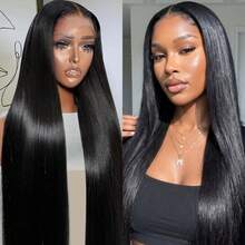 13*4 Lace Front Human Hair Wig, 26 Inch Straight Human Hair Lace Front Wig For Women, 180% Density Natural Black Color, HD Transparent Lace Closure Human Hair Wig - Natural Black - View 3