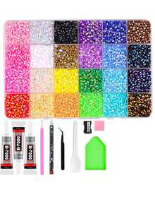 Flat Back Rhinestone Set, Multi-Color Handmade Gemstone Set. Suitable For DIY, Clothing, Shoes Sparkling Jewelry - Mixed Color Tones, Rhinestone Set Glue Craft Book Fabric Decoration Nail Art - Multicolor - View 13