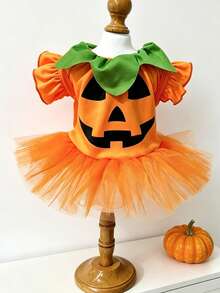LUCKIE LABO 1pc Halloween Pumpkin Smiling Face Funny Pattern Pet Dress, Physical Flea Prevention, Reduces Shedding, Heat-Insulating And Breathable, Suitable For Small And Large Dogs And Cats, Indoor And Outdoor - Multicolor - View 2