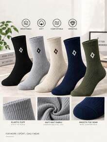 1/5 Pairs Men's & Women's Diamond Pattern Casual Sports Mid-Calf Socks, Personalized, Fashionable, Suitable For Home, Commute, Holiday Gifts - Multicolor - View 1