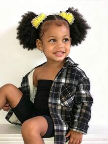 2pcs Kids Hair Buns Afro Puff Soft Hair Marley Kinky Bulk For Hair Girl With Elastic - Natural Black - View 9
