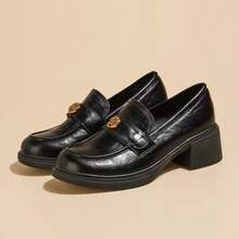 Height-Increasing British Style Loafers For Petite Women, New Autumn Camellia Commuter Slip-On Thick Sole Loafers - Black - View 2