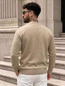 Lookun Men's Faux Two Pieces Half-Button Crew Neck Knit Sweater, Loose Fit Drop Shoulder Knit Top, Autumn/Winter - Apricot - View 3