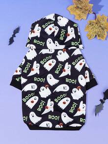 LUCKIE PAW 1pc Halloween Ghost Funny Pattern Pet Sweatshirt, Physical Anti-Flea, Reduce Shedding, Warm And Breathable Dog Vest, Suitable For Small And Large Dogs And Cats, Indoor And Outdoor - Black - View 2