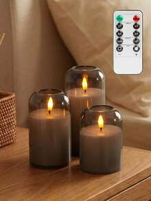 3pcs Grey Flameless Candle Lights With Timer And Remote Control, Battery Operated LED Wish Electronic Candle Lights For Wedding, Dining Table, Halloween, Christmas, Valentine's Day, Desktop Decor And Holiday Arrangement - Grey - View 7