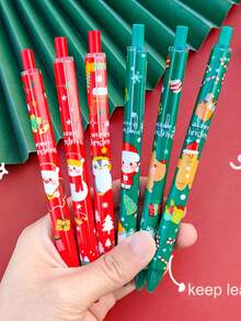 12 PCS Cartoon Christmas Gel Pen Set, Assorted Styles, 0.5mm Black, Back-To-School Season, Exam Practice Pens, Christmas Gift, New Year Gift - Multicolor - View 1