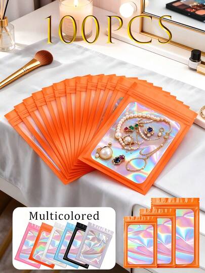 100/30/10pcs, Self-Sealing Jewelry Bags With Window, Moisture-Proof, Dust-Proof, Anti-Oxidation, Portable Storage For Earrings, Necklaces, Accessories, Sealed Jewelry Storage Bags, Gradient Color Jewelry Storage Bags, Jewelry Dust-Proof Anti-Oxidation Bags