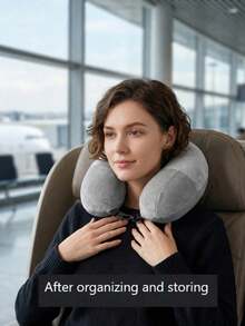 Adjustable U-Shaped Travel Neck Pillow, Wide And Comfortable Design, With Convenient Zipper, Portable, Suitable For Car, Train, Office And Airplane, Ideal For Long-Distance Flights - Multicolor - View 15