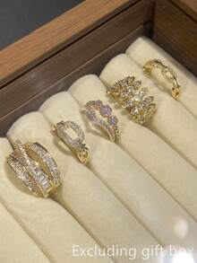 Set Of 5 Romantic Cubic Zirconia Rings, Women's Wedding Anniversary Gift (Gift Box Not Included) - 1# - View 9