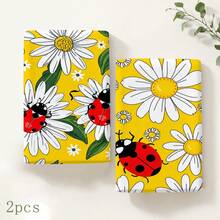 2pcs Yellow Daisy & Ladybug Print Kitchen Towels, Cute Red & Black Ladybug With White Flower And Green Leaf Pattern Hand Towels, Fresh Spring/Summer Pastoral Style Absorbent Dish Cloths Tea Towels, Suitable For Kitchen Cooking, Baking, Cleaning Wiping And Home Decor, Floral & Insect Theme Holiday Gift - Multicolor - View 11