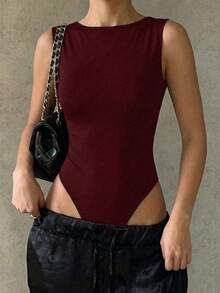 Sexy Fashionable Backless Lace Criss-Cross Design Women's Bodysuit, New Arrival Spring/Summer - Burgundy - View 6