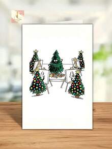 Funny Christmas Greeting Card, Cute Cartoon Christmas Tree Painting Class Graphic, Humorous Festive Card For Artist Friends, Whimsical Xmas Holiday Card, Unique Seasonal Art Themed Card For Family And Art Lovers - One Size Fits All - View 6