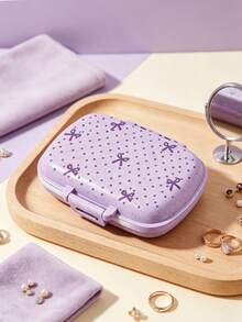Cute Bow Polka Dot Portable Storage Box, Wheat Straw Multi-Compartment Pill Box, Reusable Pocket-Sized Daily Medicine Organizer, Travel Jewelry Storage Box, Can Hold Earrings, Rings And Small Accessories, Lightweight Mini Container, Suitable For Halloween, Thanksgiving, Christmas, Holiday Gifts, Home And Travel Use - Multicolor - View 4