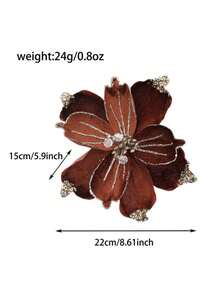 1Pc Glitter Velvet Artificial Christmas Poinsettia Flowers,Beaded Fabric Floral Picks,Decorative Flower Stems For Christmas Tree,Table Centerpiece - Multicolor - View 18