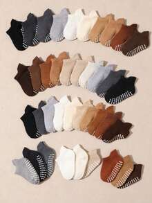20 Pairs Random Baby Solid Color Mid-Calf Socks, Anti-Slip Design Short Socks, Soft And Breathable, Suitable For Toddlers, Multi-Color Neutral Tones, Suitable For Daily Wear - Multicolor - View 2
