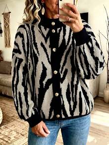Plus Size Women's All-Over Print Casual Versatile Daily Wear Cardigan - Multicolor - View 2