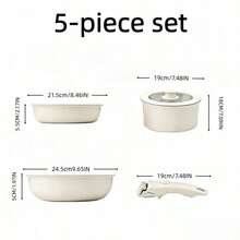 Juego de 5 piezas de utensilios de cocina antiadherentes con mango desmontable, olla y sartén multifunción con mango desmontable, cocción y servicio directo, diseño apilable que ahorra espacio, adecuado para la cocina del hogar - Ver 9