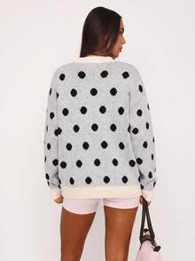 Sweater Rajut Lengan Panjang Motif Jacquard Bergelombang Hitam Putih untuk Wanita, Gaya Musim Gugur/Dingin - Hitam dan Putih - View 5