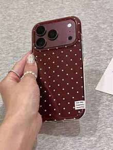 Elegant Premium Deep Cherry Wine Red Polka Dot Ins Korean Style Phone Case For IPhone 17, 18 Pro, 18 Pro Max, 16 Pro, 17 Pro Max Full Coverage Protective Cover - Multicolor - View 3