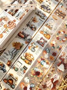 4 Rolls/Box Pre-Cut Fall Themed Washi Tape Set, PET Sticker Rolls, Masking Decorative Tape, Used To Make Scrapbook DIY Handbook Junk Journaling Supplies Material - Scrapbook Supplies - View 7