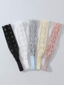 5件組時尚女款蕾絲花卉刺繡圖案柔軟防滑髮箍，彈性瑜伽運動髮飾，適合日常穿搭與多種場合 - 彩色 - 查看 1