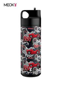 Meoky 19oz Black & Red Racing Cartoon Print Stainless Steel Water Bottle With Loop Lid, Portable Water Bottle - Black and Red Racing - View 1