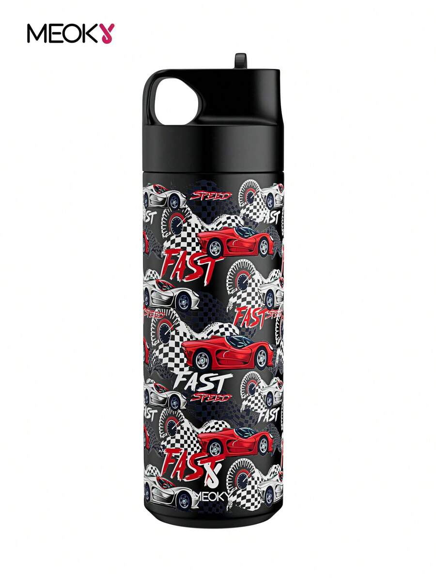 Meoky 19oz Black & Red Racing Cartoon Print Stainless Steel Water Bottle With Loop Lid, Portable Water Bottle - Black and Red Racing - View 1
