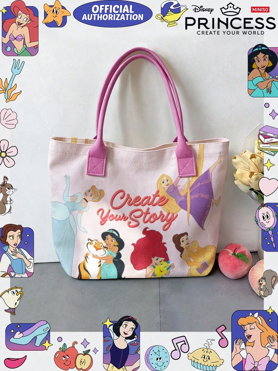Miniso Disney Princess Canvas Tote Bag With Light Pink Multi-Princess & "Create Your Story" Print For Daily Use - Pink - View 1